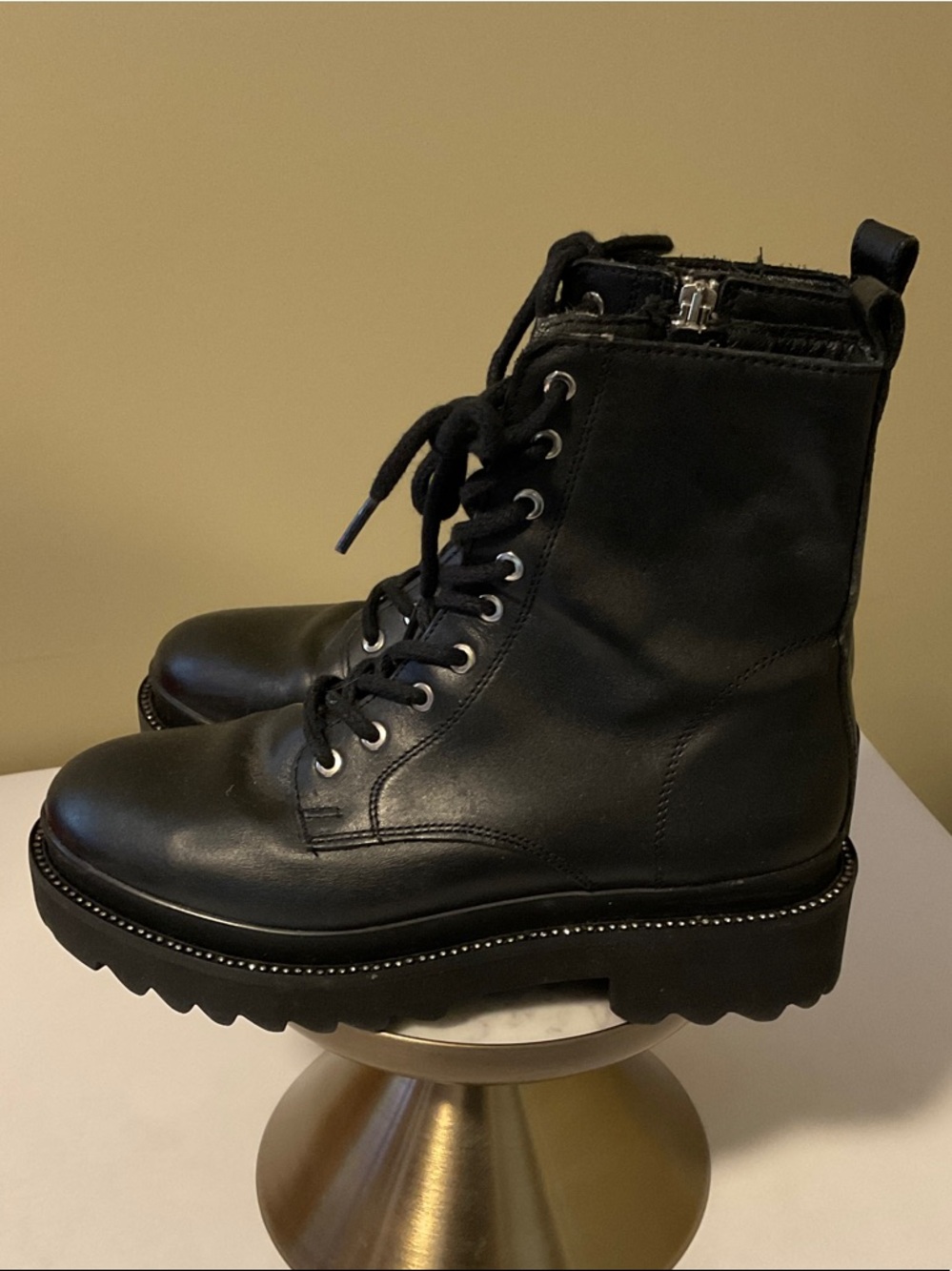 Steve Madden Black Lace-Up Platform Combat Boots - Picture 3 of 4